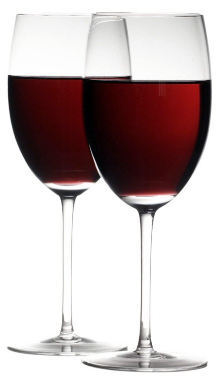 Two glasses of red wine.