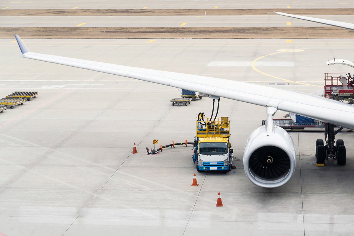 Cargo plane being refuelled.
