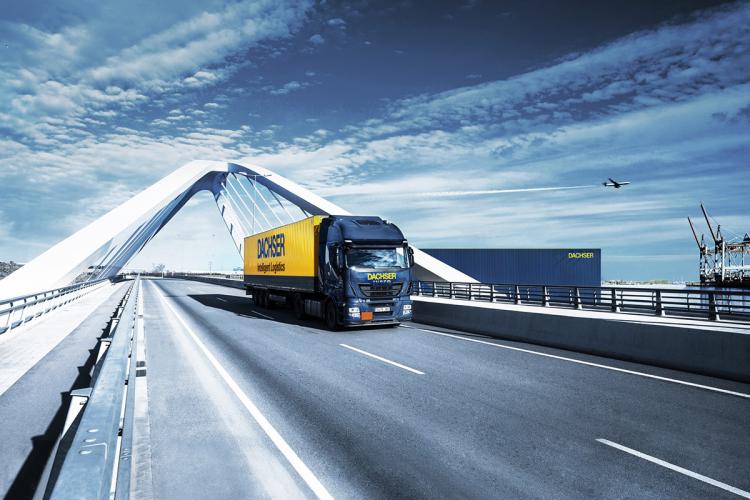 Dachser lorry on the road.