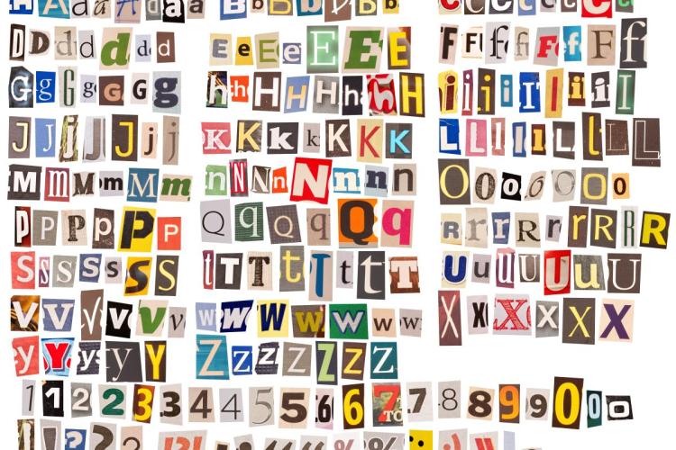 Collage of letters and numbers to represent the work of a writer.