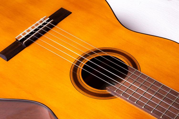 Detail of a Spanish guitar, the type of guitar used for flamenco.