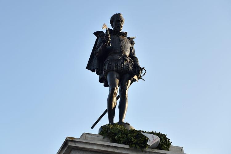 Statue of Miguel de Cervantes, writer and historical figure, at Alcalá de Henares, Madrid.